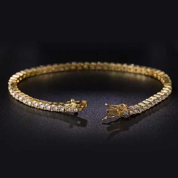 Elegant 18K Gold Plated Tennis Bracelet with 3.0 Carat Cubic Zirconia - 7.5 Inch - Picture 6 of 8